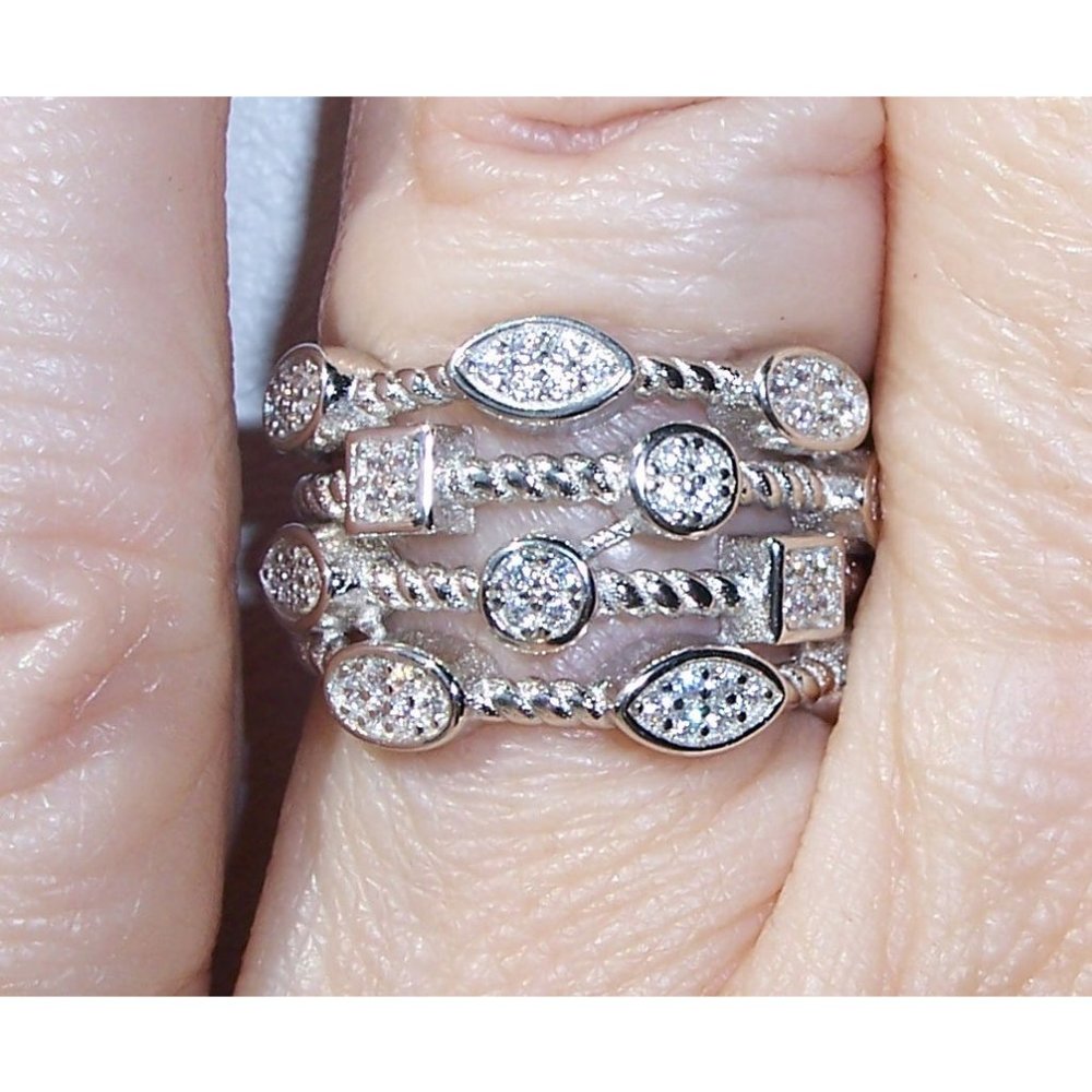 925 STERLING SILVER Unique Multi Shapes Design CZ Band Ring - Picture 5 of 16